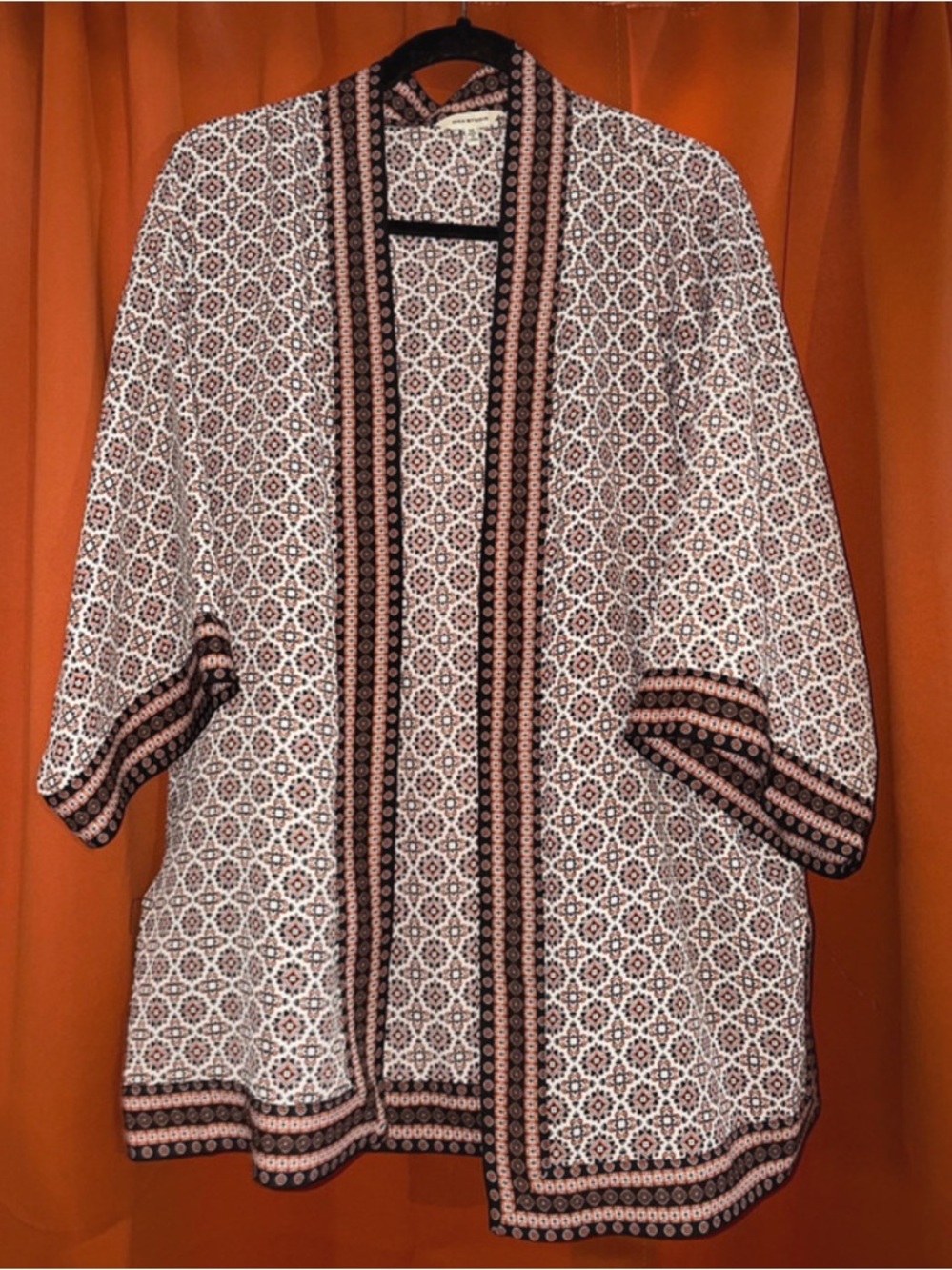 Max Studio Floral Geometric Print Open Front Kimono Cardigan Size M